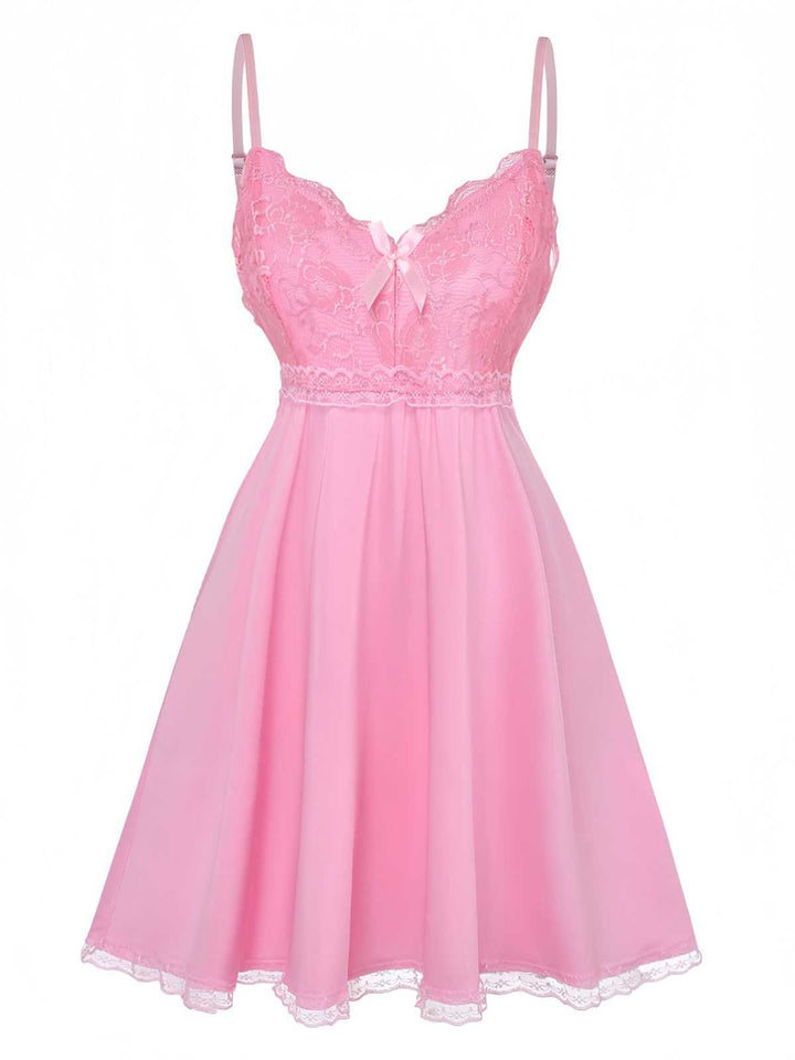Spaghetti Strap Lace Bow Nightgown - vintage nightgown, retro sleepwear