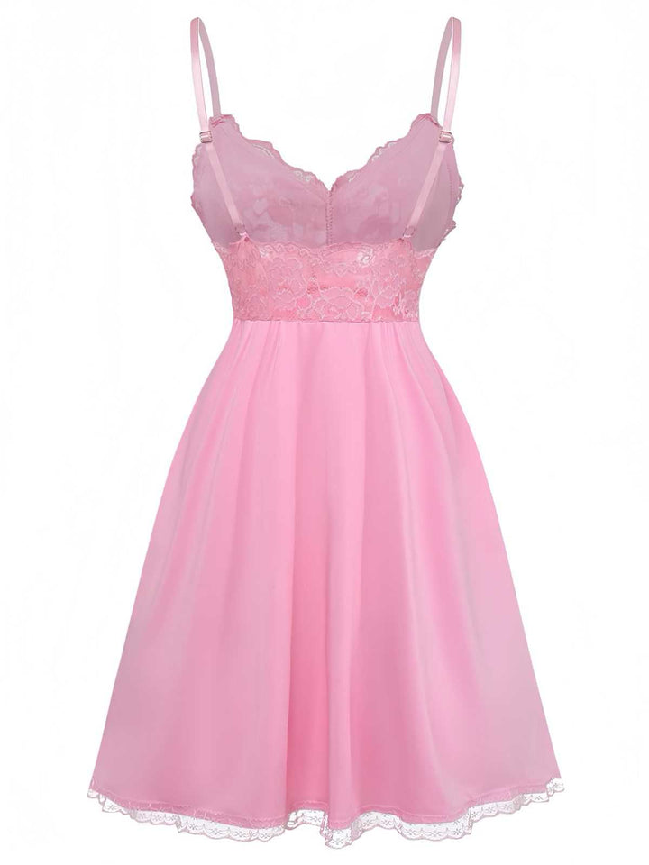 Spaghetti Strap Lace Bow Nightgown - vintage nightgown, retro sleepwear
