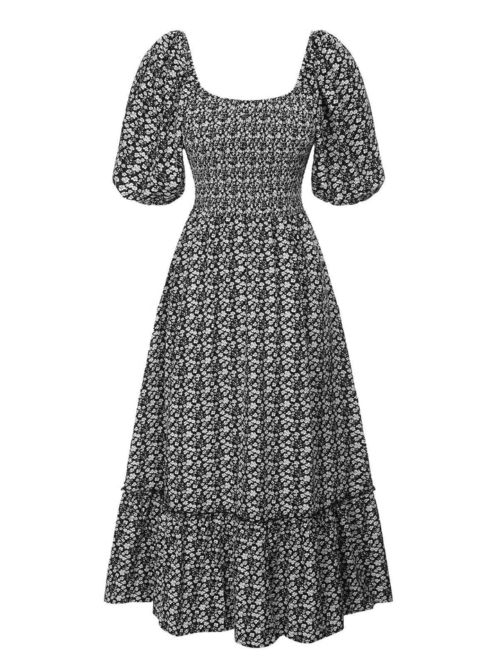 She slips into this 1940s Square Neck Backless Dress and suddenly it&