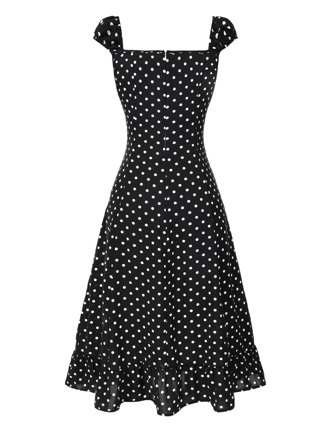 1940s Square Neck Polka Dot Ruffle Dress - vintage dress, retro fashion