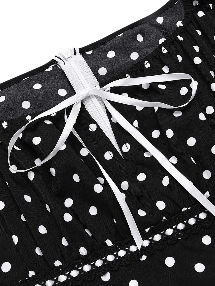 1940s Square Neck Polka Dot Ruffle Dress - vintage dress, retro fashion