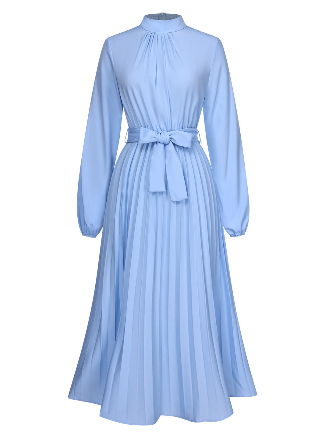 She slips into this 1940s Stand Collar Solid Pleated Dress and suddenly it&