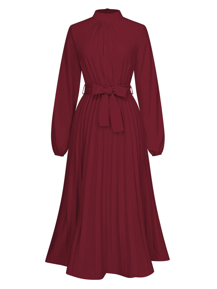 1940s Stand Collar Solid Pleated Dress: where 1940s romance meets her modern spirit