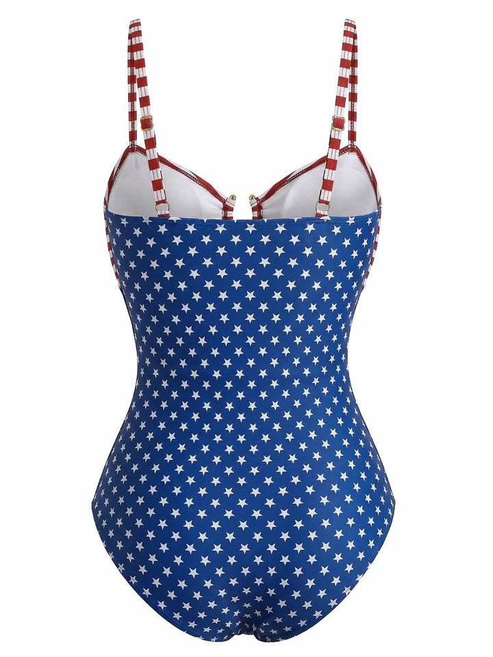 Multicolor 1940s Bikini One Piece Swimsuit