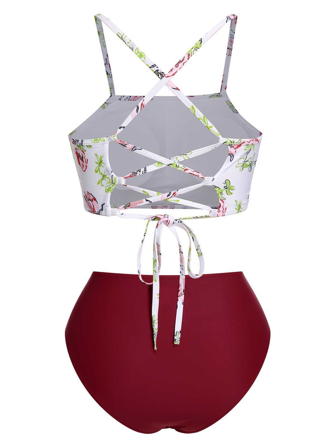 1940s Strap Contrast Floral Lace-Up Swimsuit — because 1940s glamour never goes out of style