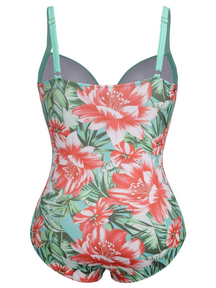 [Plus Size] 1940s Strap Flowers One-Piece Swimsuit, vintage swimsuit, pin-up swimwear - perfect for women who love vintage and retro fashion