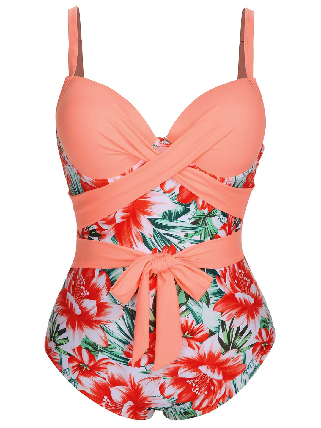 [Plus Size] 1940s Strap Flowers One-Piece Swimsuit, vintage swimsuit, pin-up swimwear - perfect for women who love vintage and retro fashion