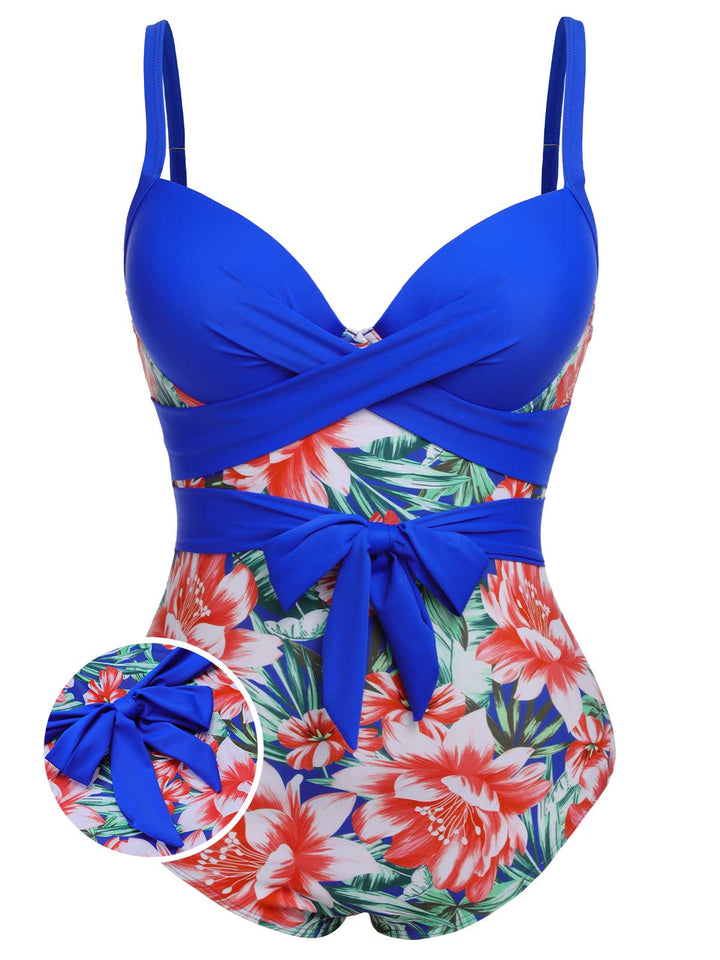 [Plus Size] 1940s Strap Flowers One-Piece Swimsuit, vintage swimsuit, pin-up swimwear - perfect for women who love vintage and retro fashion