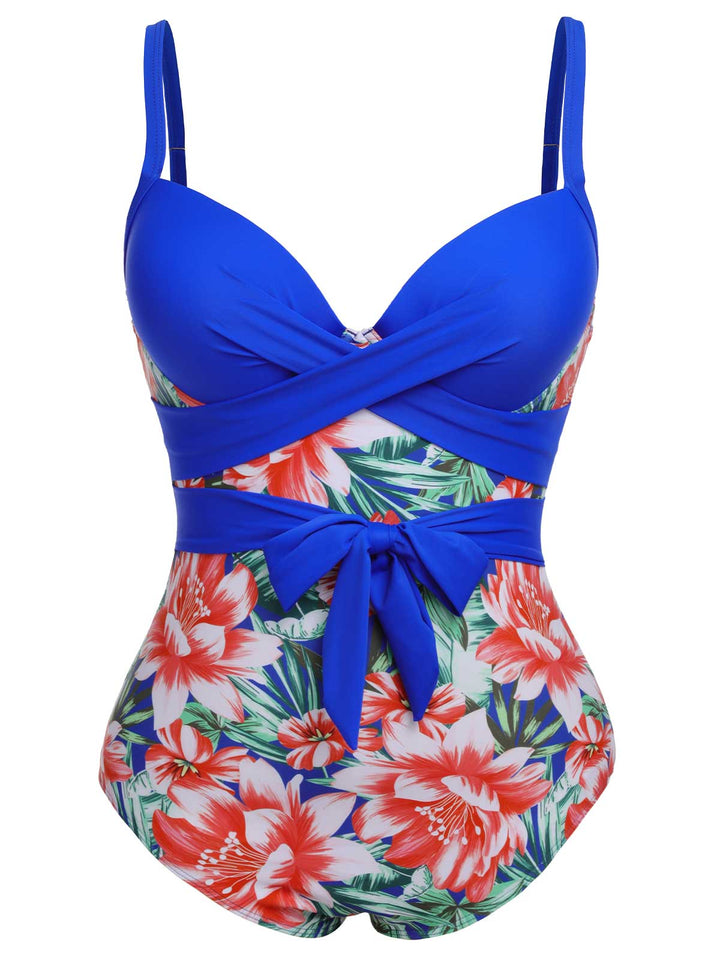 [Plus Size] 1940s Strap Flowers One-Piece Swimsuit, vintage swimsuit, pin-up swimwear - perfect for women who love vintage and retro fashion