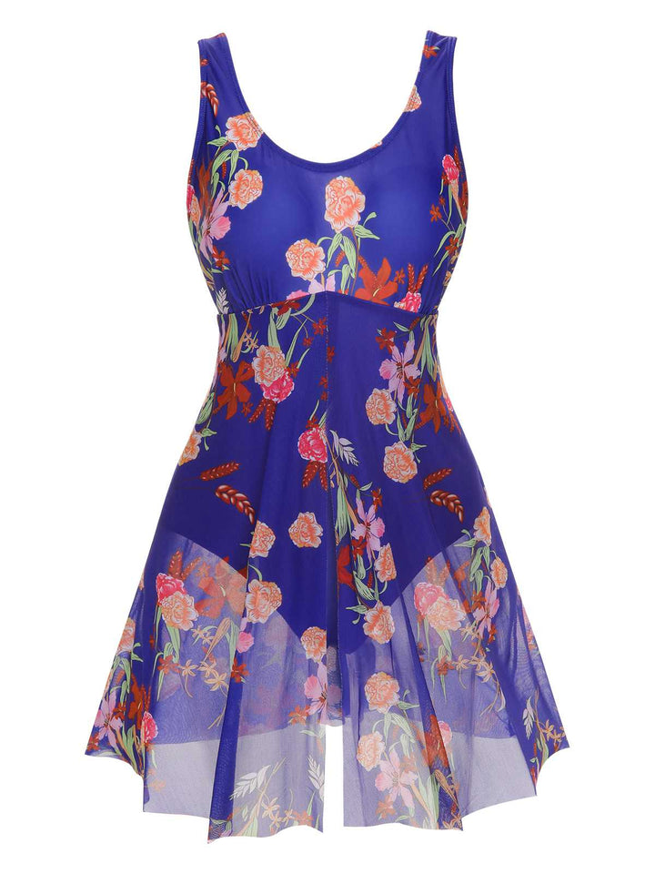 1940s Strap Print One-Piece Skirt Swimsuit: 1940s Riviera elegance, reimagined for her