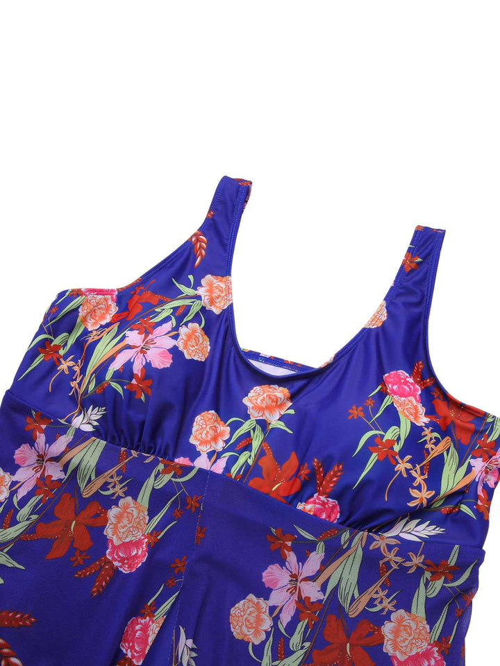 1940s Strap Print One-Piece Skirt Swimsuit — 1940s poolside glamour meets sun-drenched confidence