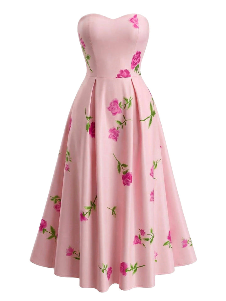 1940s Strapless Floral High Waist Swing Dress - vintage dress, retro fashion, rockabilly, pin-up fashion for vintage lovers