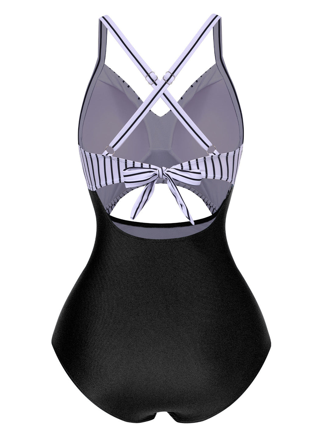 1940s Stripe Patchwork Hollow One-Piece Swimsuit: 1940s Riviera elegance, reimagined for her