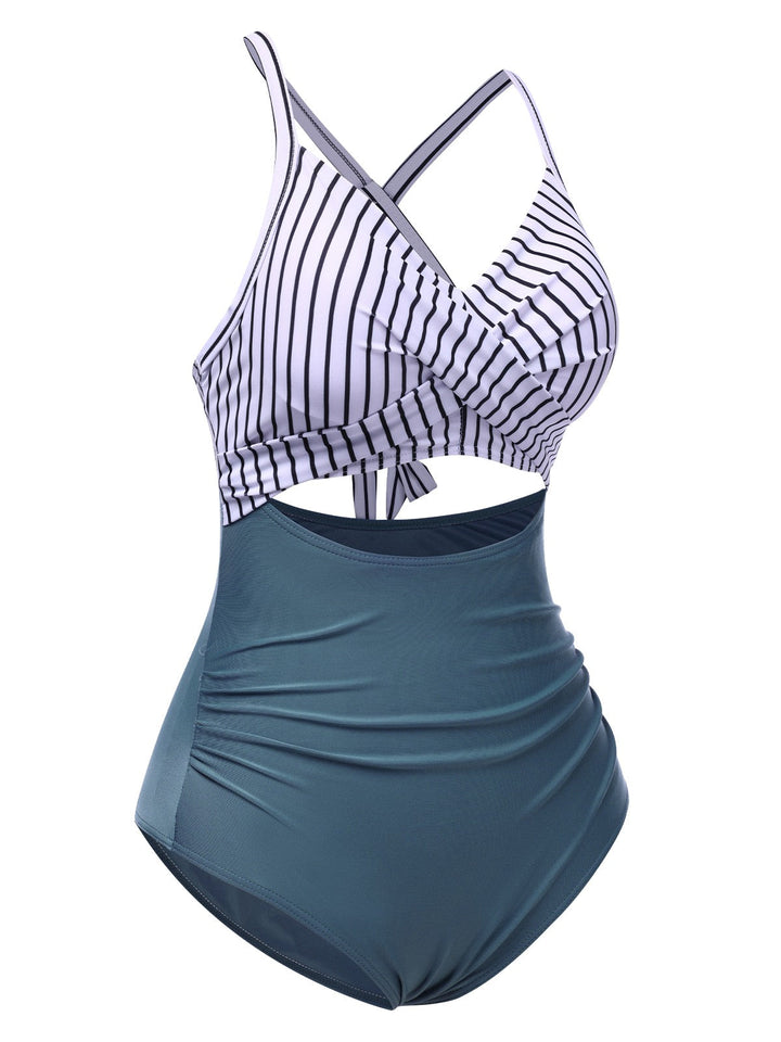 1940s Stripe Patchwork Hollow OnePiece | 1940s | vintage swimsuit, retro beachwear