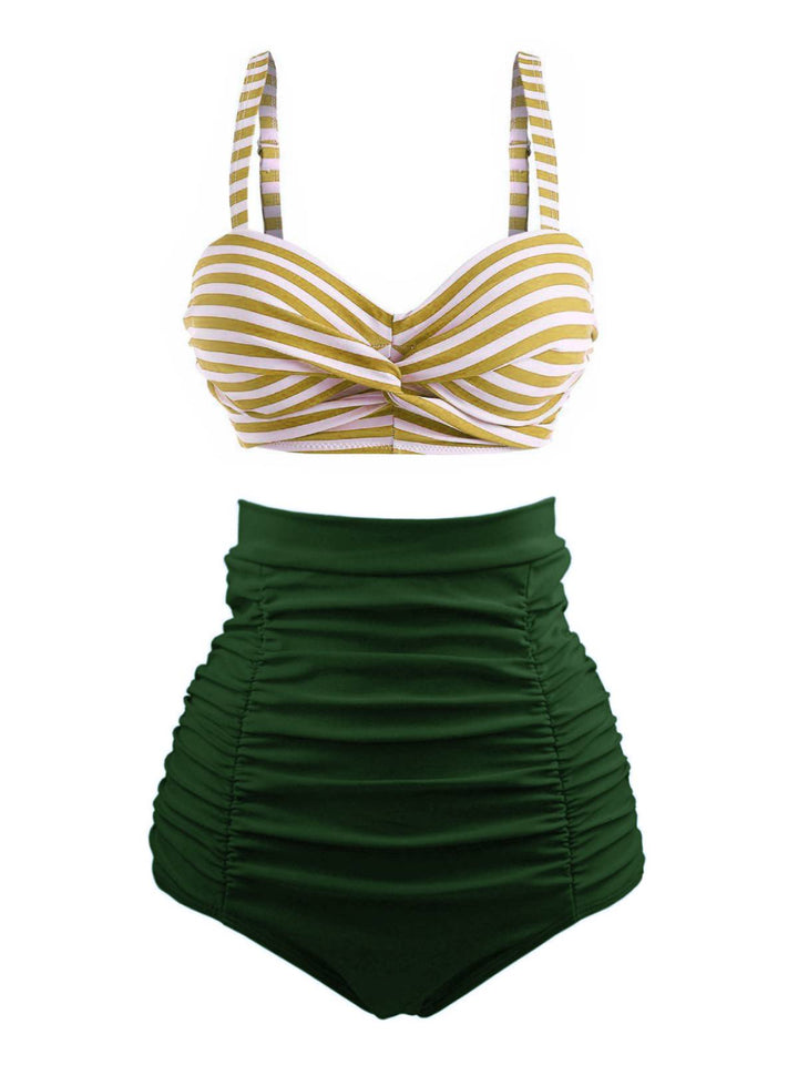 Striped Colorblock Vintage Bikini Set: timeless style reimagined