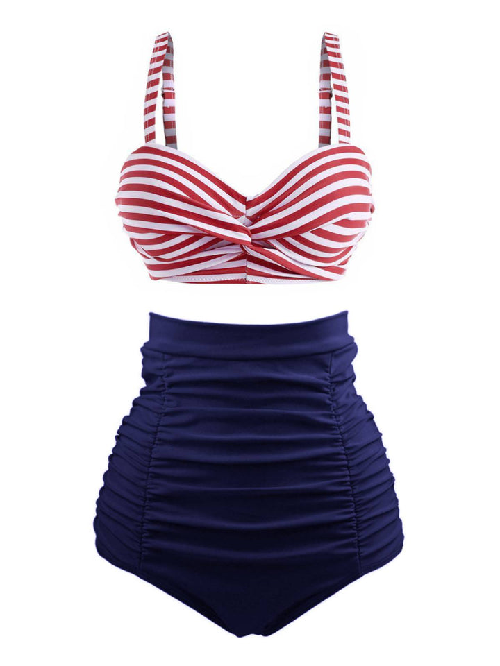 Striped Colorblock Vintage Bikini Set: timeless style reimagined