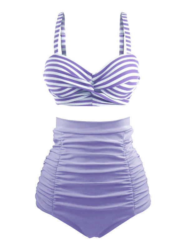 Striped Colorblock Vintage Bikini Set: timeless style reimagined