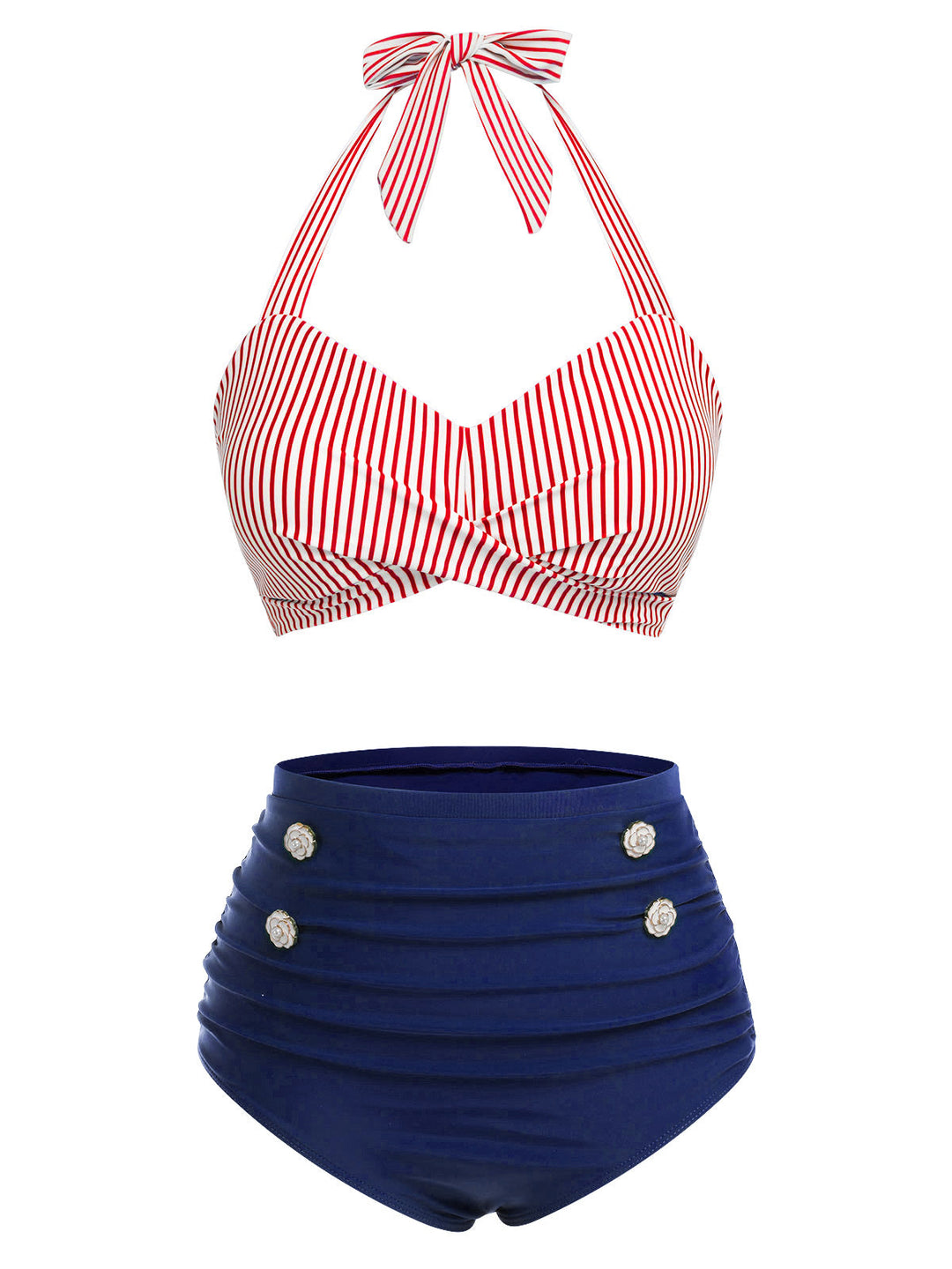 Striped Halter Swimsuit Set - vintage swimsuit, style