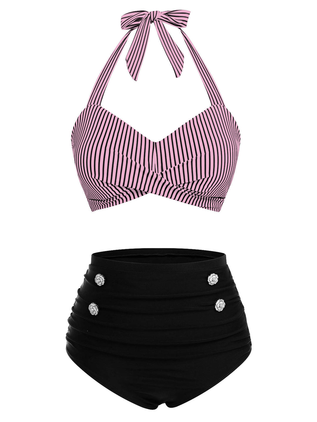 Striped Halter Swimsuit Set - vintage swimsuit, style