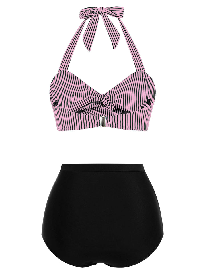 Striped Halter Swimsuit Set - vintage swimsuit, style