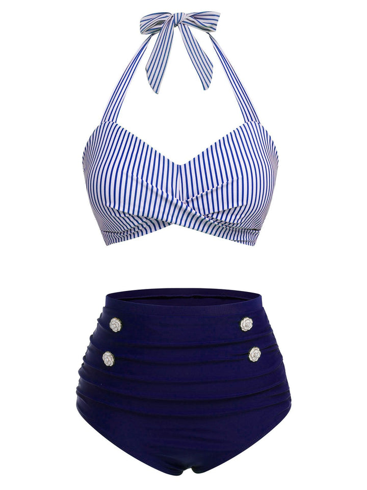 &amp; Striped Halter Swimsuit Set - vintage swimsuit, style