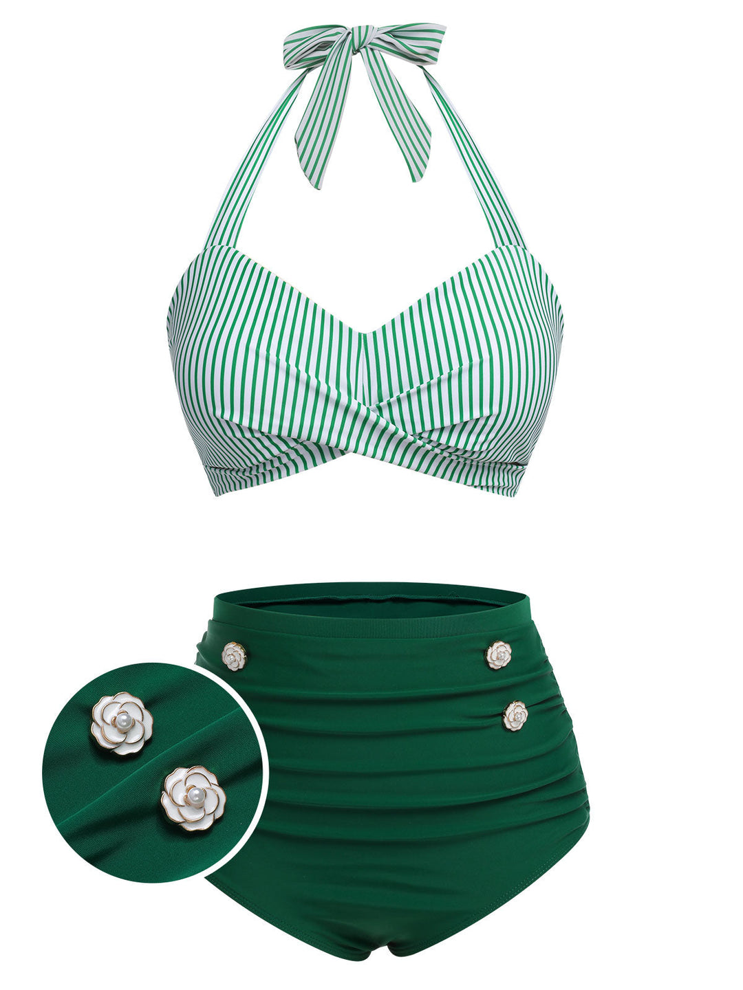 Striped Halter Swimsuit Set|| vintage swimsuit, retro beachwear