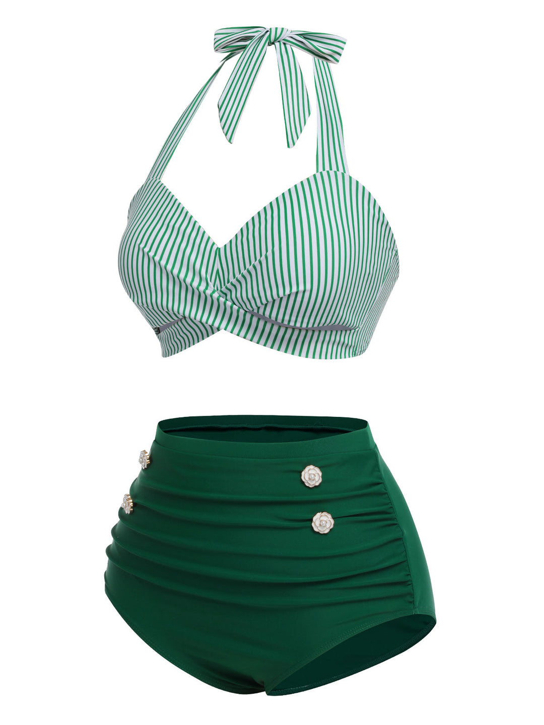 Striped Halter Swimsuit Set|| vintage swimsuit, retro beachwear