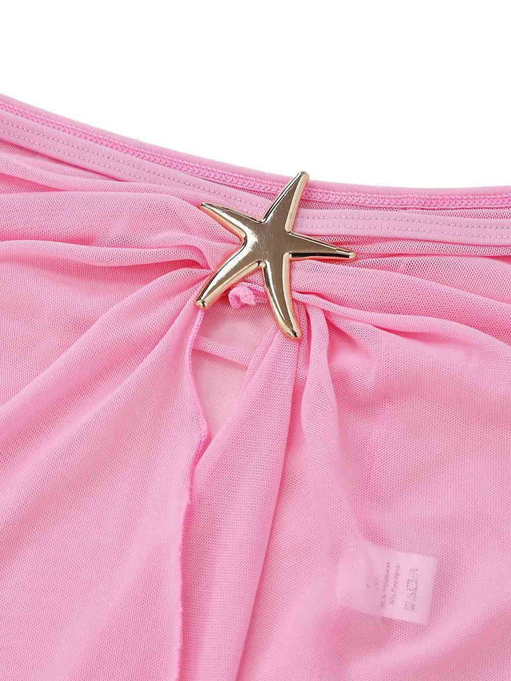 2PCS 1940s Deep V Halter Starfish One-Piece Swimsuit &amp; Cover-Up - vintage swimsuit, pin-up style