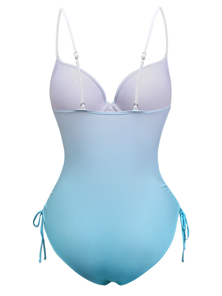 Light Blue 1940s Bow Spaghetti Strap One-Piece Swimsuit - vintage swimsuit, pin-up style