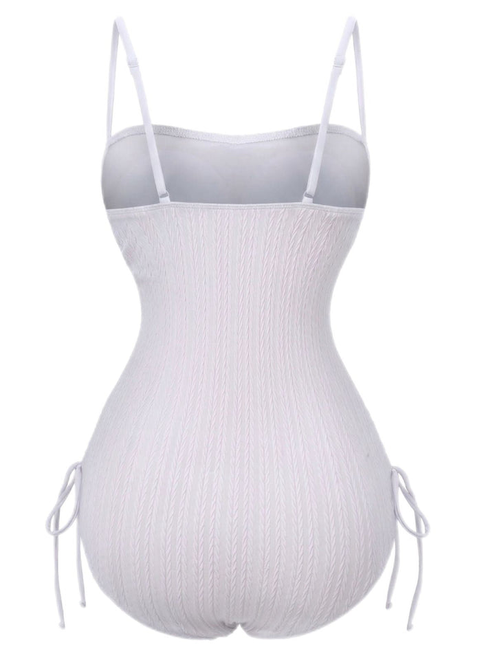 1940s Solid Ruched Spaghetti Strap One-Piece Swimsuit - vintage swimsuit, pin-up style