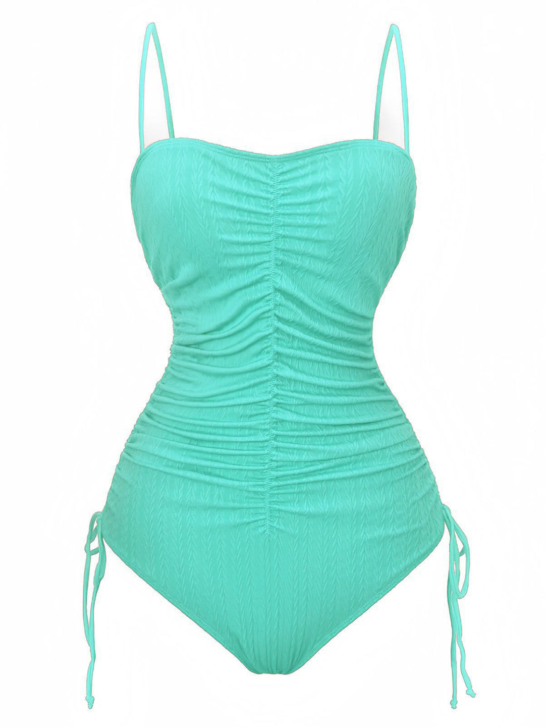 1940s Solid Ruched Spaghetti Strap One-Piece Swimsuit - vintage swimsuit, pin-up style