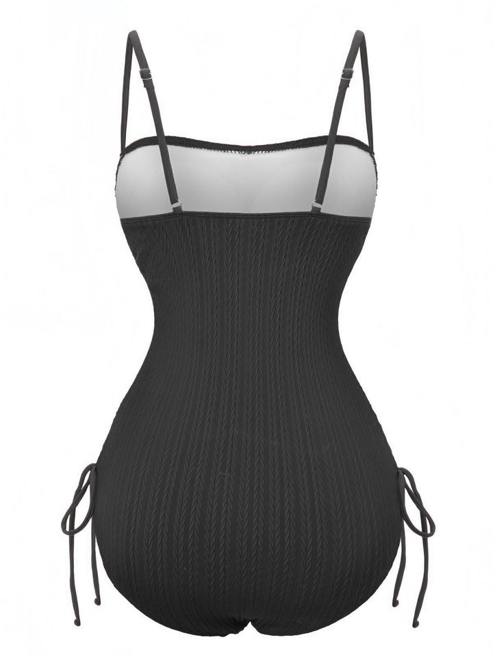 1940s Solid Ruched Spaghetti Strap One-Piece Swimsuit - vintage swimsuit, pin-up style