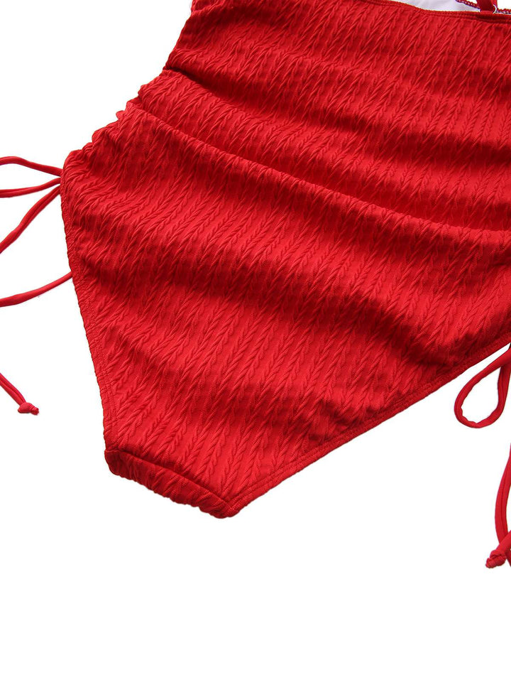 1940s Solid Ruched Spaghetti Strap One-Piece Swimsuit - vintage swimsuit, pin-up style
