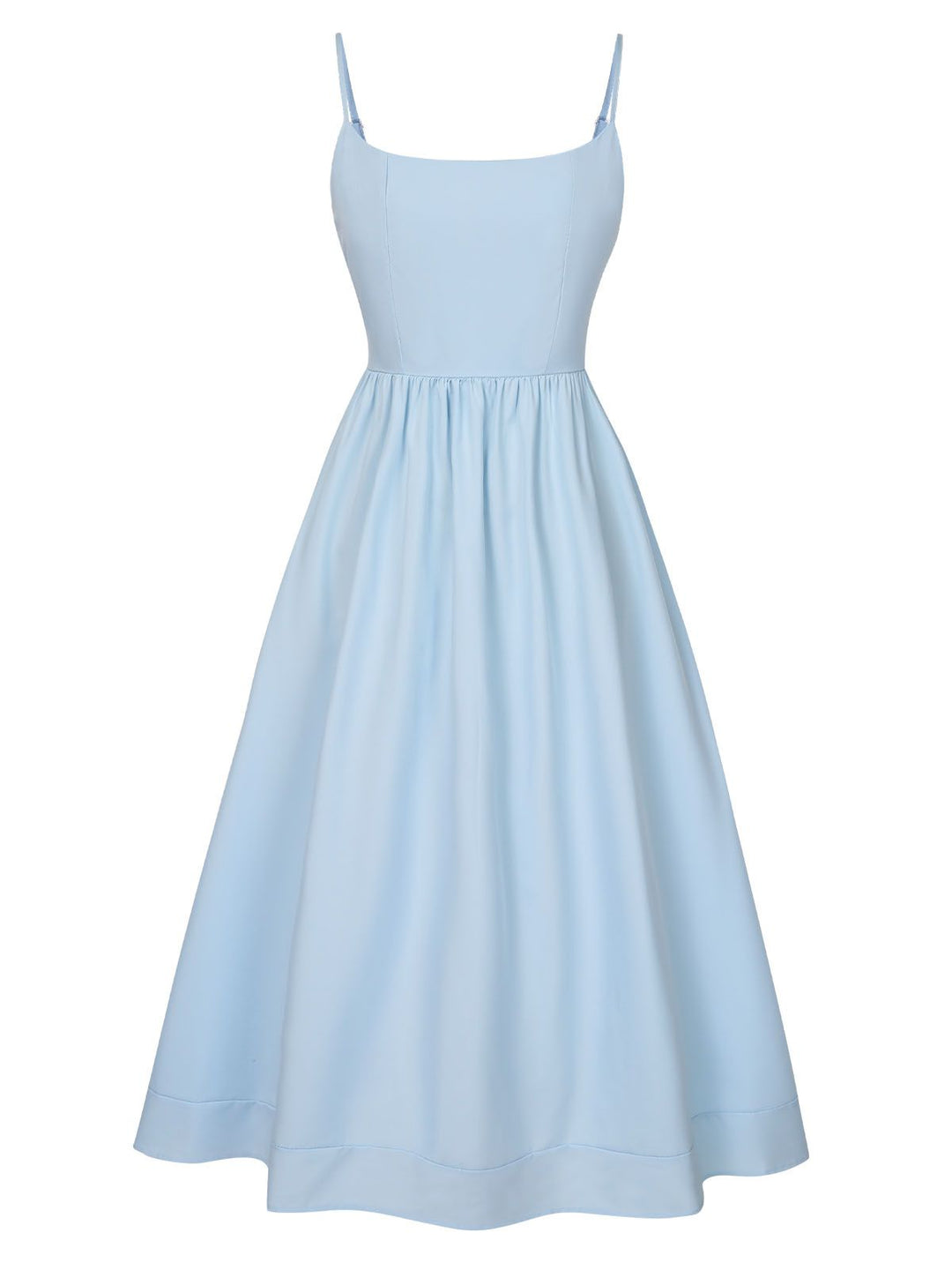 She slips into this 1940s U-Neck Spaghetti Strap Pleated Dress and suddenly it&