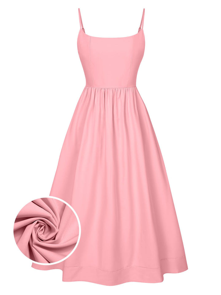 She slips into this 1940s U-Neck Spaghetti Strap Pleated Dress and suddenly it&