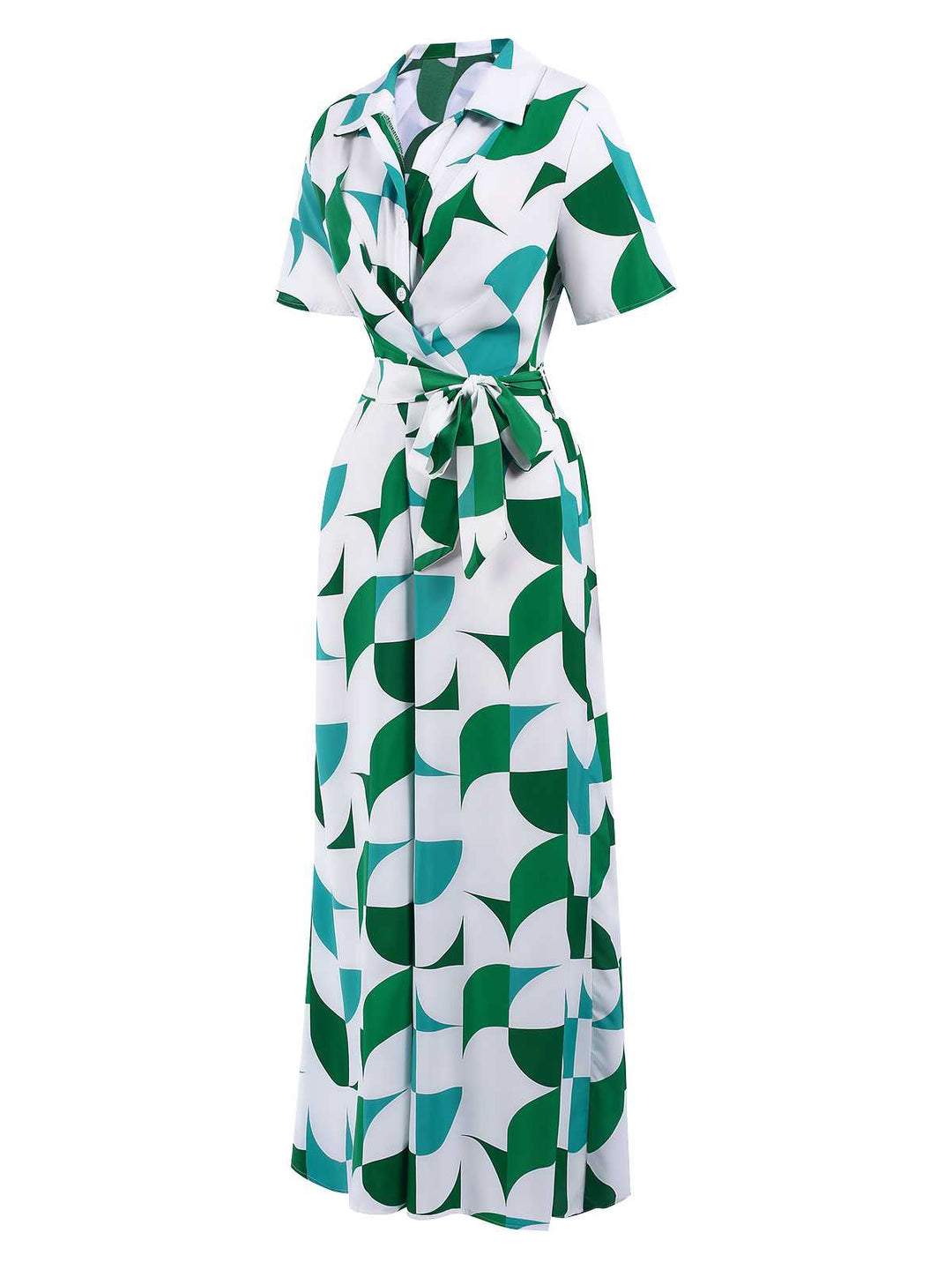 This 1940s V-Neck Contrast Print Belted Jumpsuit carries 1940s stories waiting to be told