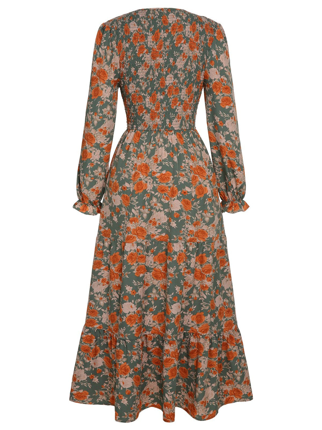 1940s V-Neck Floral Long-Sleeved Dress, vintage dress, retro fashion, floral print - perfect for women who love vintage and retro fashion