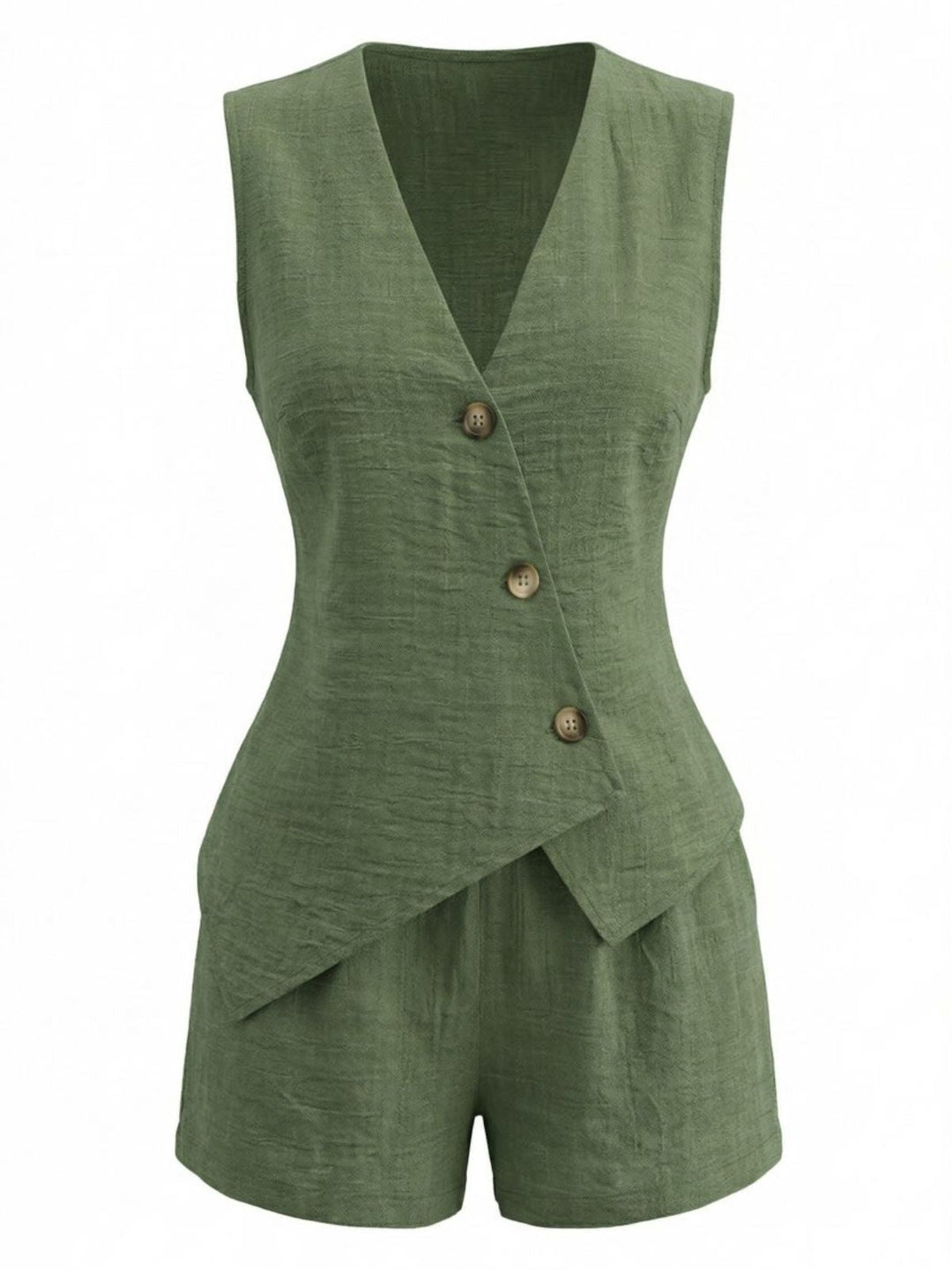 1940s V-Neck Lace-Up Vest &amp; Shorts Set: beautiful vintage outerwear, retro jacket, classic elegance with timeless appeal