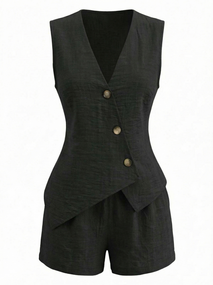 1940s V-Neck Lace-Up Vest &amp; Shorts Set - vintage fashion, retro style