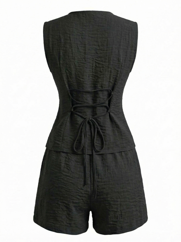 1940s V-Neck Lace-Up Vest &amp; Shorts Set - vintage fashion, retro style