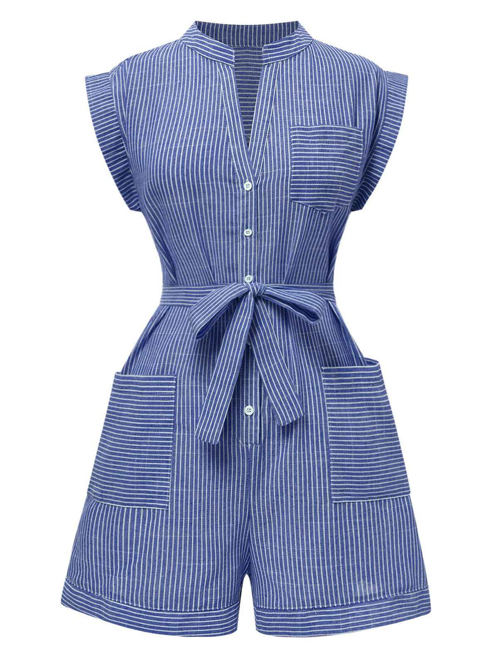 1940s VNeck Pockets Belted Stripe | 1940s | vintage romper, retro jumpsuit