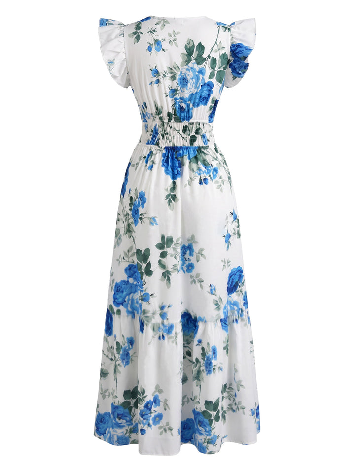 1940s Floral V Neck Ruffle Dress 5