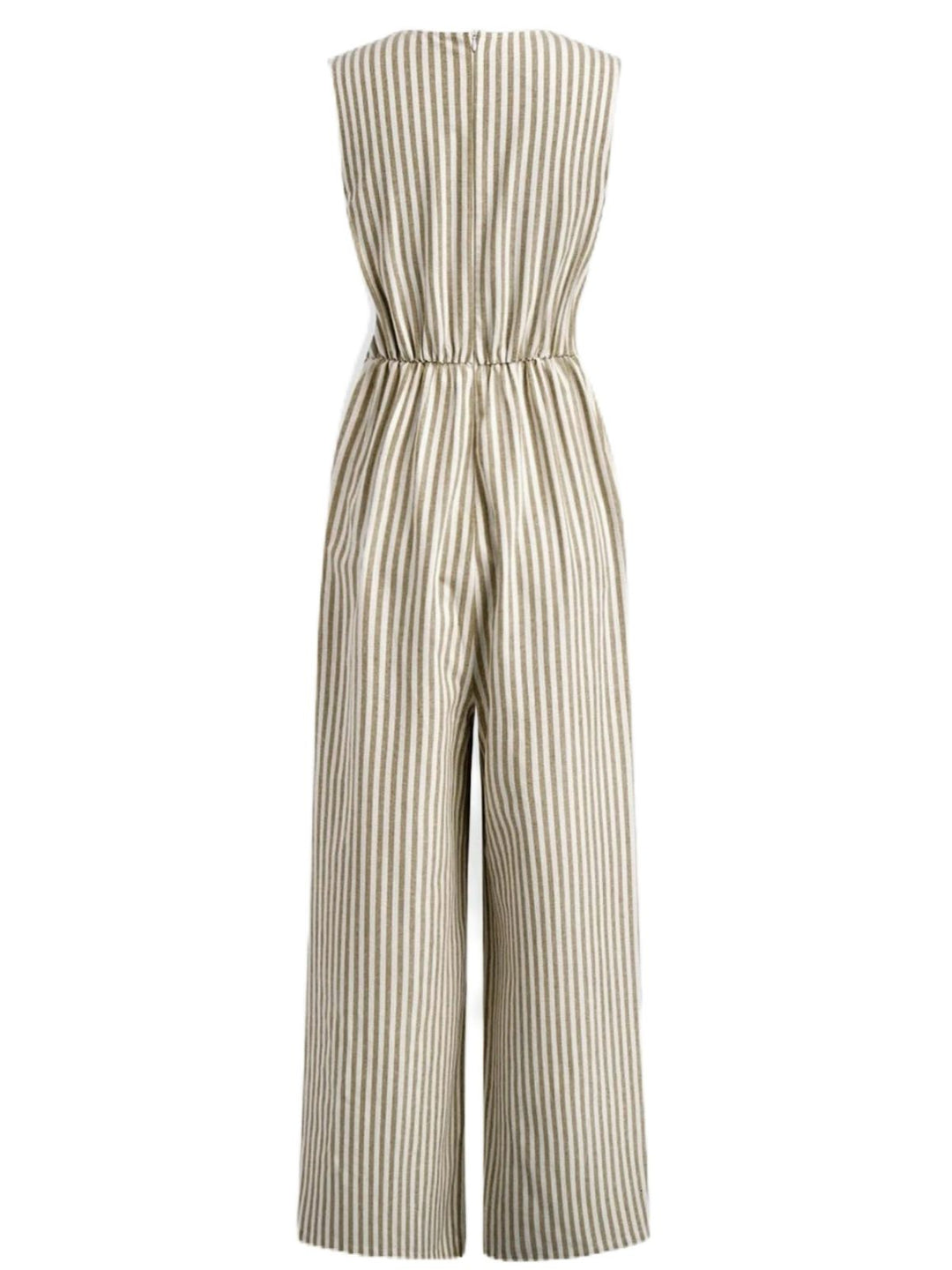 1940s V-Neck Striped Tie-Waist Sleeveless Jumpsuit - vintage jumpsuit, retro fashion