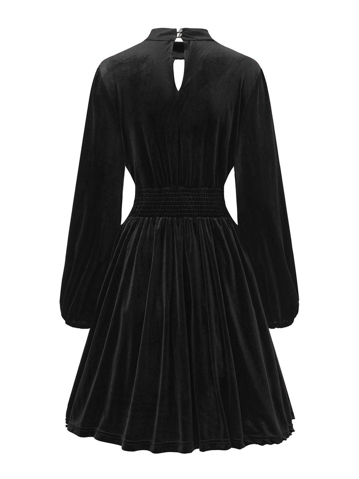 1940s Velvet Cutout Pleated Lantern Sleeve Dress - vintage dress, retro fashion