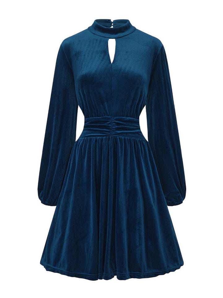 1940s Velvet Cutout Pleated Lantern Sleeve Dress - vintage dress, retro fashion