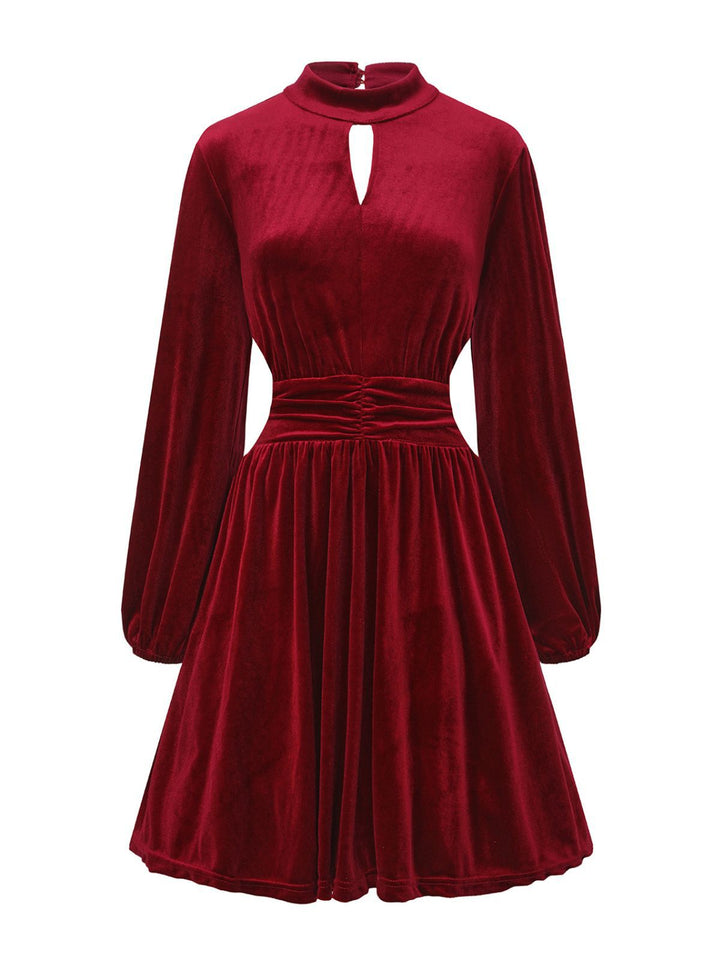 1940s Velvet Cutout Pleated Lantern Sleeve Dress - vintage dress, retro fashion