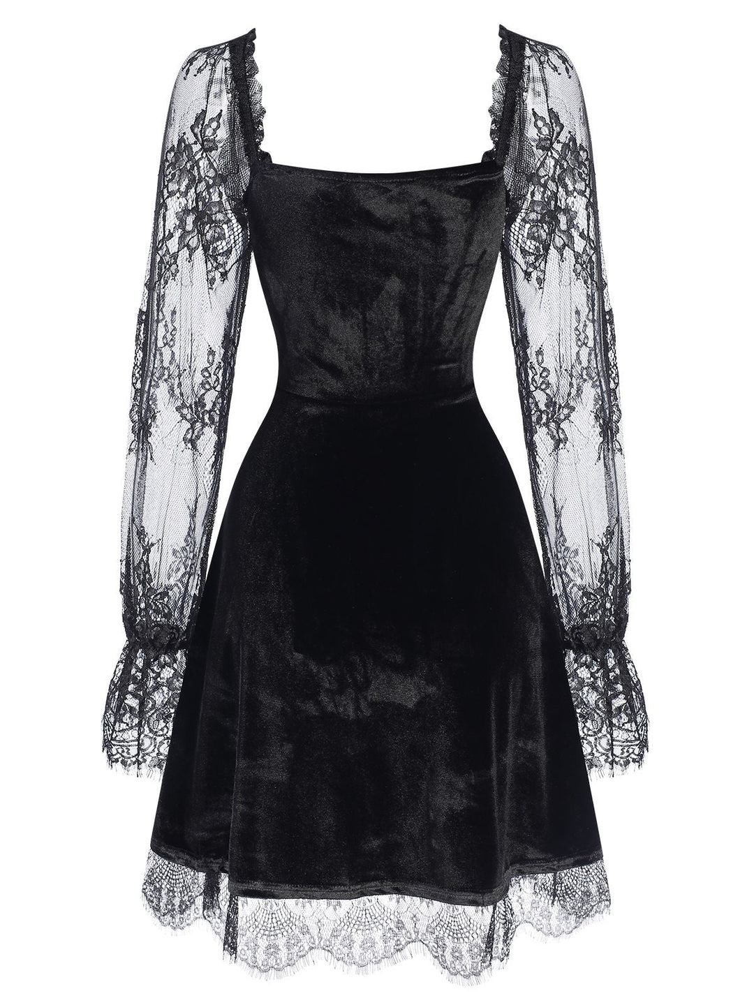 1940s Velvet Lace Flared Patchwork Dress, vintage dress, retro fashion, lace detail - perfect for women who love vintage and retro fashion