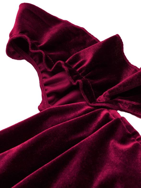 1940s Velvet Ribbon Strap Ruffled Detail Dress - vintage dress, retro fashion