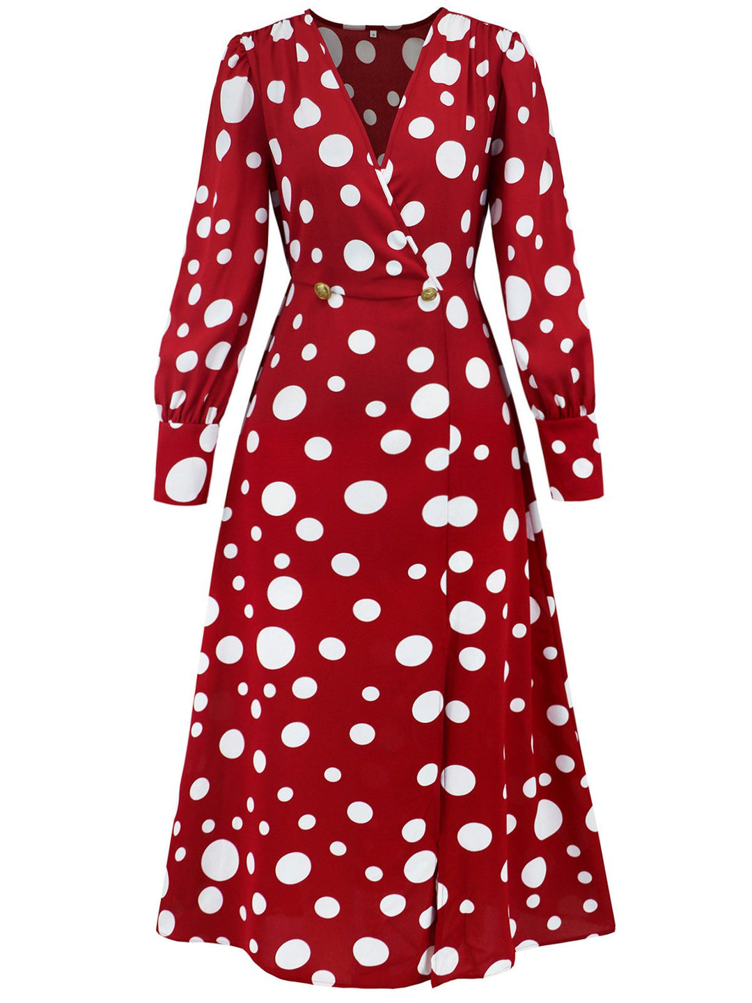 She slips into this 1940s Vintage Polka Dots Long Sleeve Slit Dress and suddenly it&