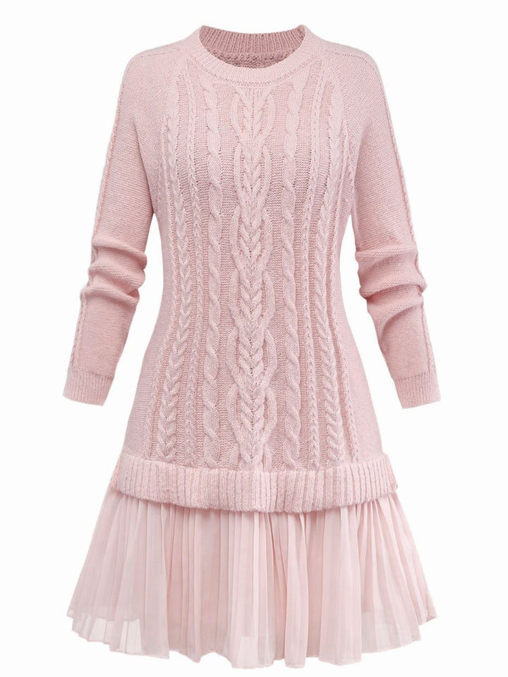 1940s Solid Cable Knit Pleated Hem Sweater Dress, vintage dress, retro fashion - perfect for women who love vintage and retro fashion